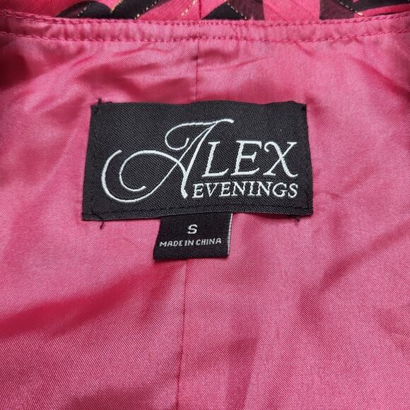 Alex Evenings Fuchsia Pink Black Metallic Print Blouse 3/4 Sleeve Wrap Top Small - Picture 8 of 10